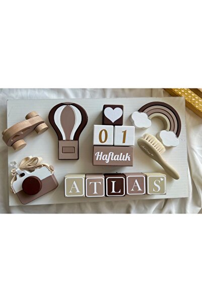 mogokids KAHVERENGİ  5 HARFLİ İSİMLİ ANI KÜPÜ OBJELİ SET