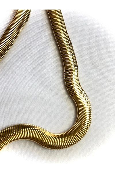 stainless steell قلادة من الفولاذ المسطح بسلسلة سميكة إيطالية ذهبية