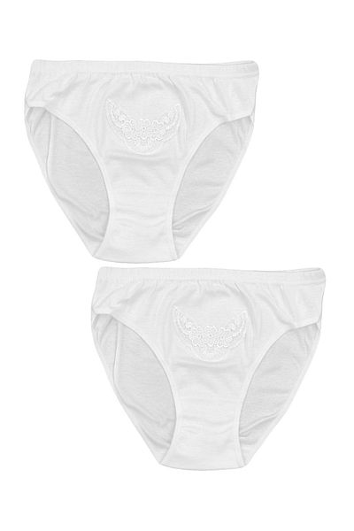FSM1453 Women's Cotton Combed Ribbed Normal Waist Bikini Laced Panties 2-Piece -3002