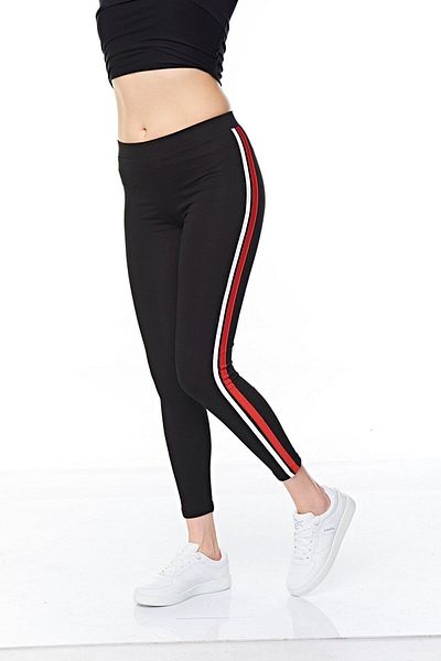 FSM1453 Women's Cotton Side Red Stripe Ankle Length Lycra Sports Tights -4903-4078