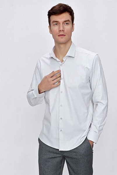 Morven Cămașă pentru bărbați, culoare crem, din satin, lycra, slim fit