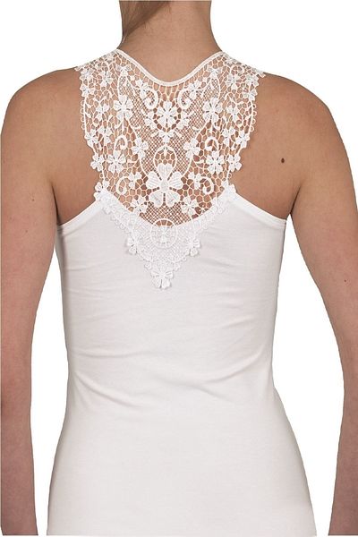 FSM1453 Women's Cotton U-neck Thick Strap Top with Guipure Lycra on the Back -2144