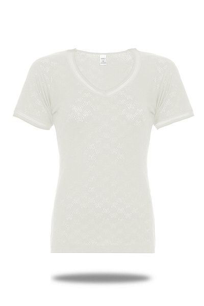 FSM1453 Women's Cotton Transfer Ribbed V-neck Short Sleeve Lace Undershirt 6 Pcs - 2180