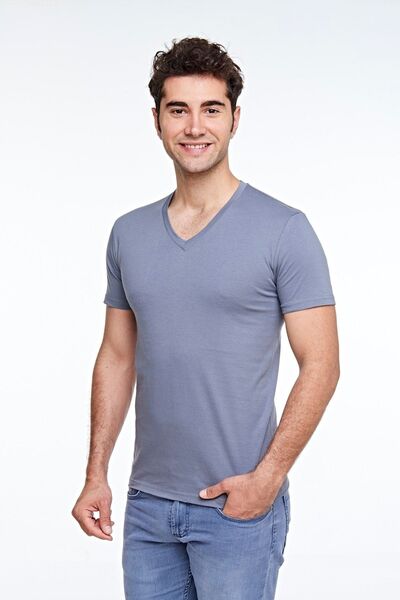 FSM1453 Men's Cotton V-neck Short Sleeve Colorful T-shirt -422