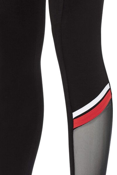 FSM1453 Γυναικείο βαμβακερό μαύρο κολάν με λεπτομέρεια από τούλι στον αστράγαλο - 4909