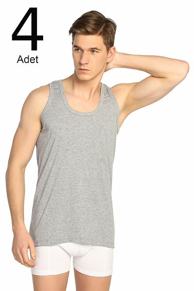 Tutku Men's Gray 4 Pack Ribbed Classic Undershirt ELF568T0102CCM4