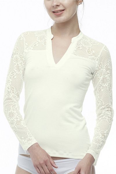 FSM1453 Women's Modal V-neck Long Sleeve Lace Lycra Top - 2233