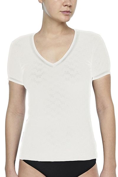 FSM1453 Women's Cotton Transfer Ribbed V-neck Short Sleeve Lace Undershirt 6 Pcs - 2180