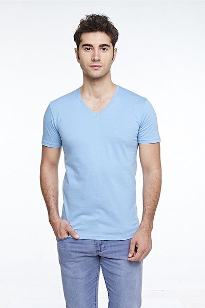 FSM1453 Tricou colorat cu mânecă scurtă, bumbac, cu decolteu în V, pentru bărbați -422