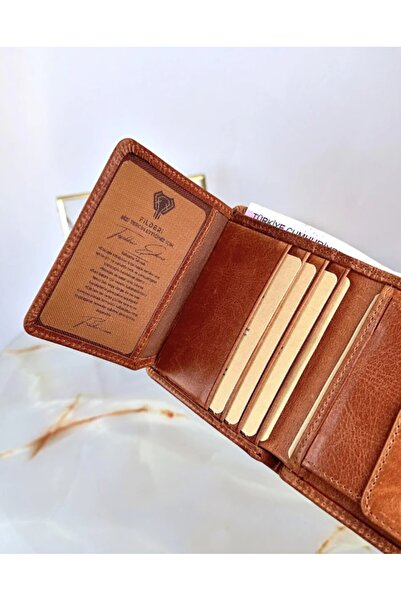 Fil Deri Hakiki Deri Klasik Erkek Bozuk Para Bölmeli Taba Renk Cüzdan 2068