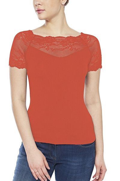 FSM1453 Women's Modal Lace Short Sleeve Top Lycra T-shirt -2281