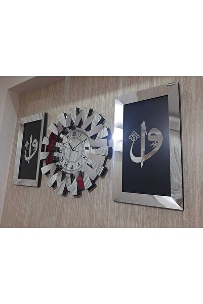 TUĞBArt 3 lü duvar saati Roma Rakam 3 boyutlu piyano model Aynalı pleksi Gümü...