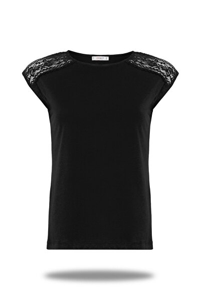 FSM1453 Жіночий чорний боді з мереживними рукавами без рукавів