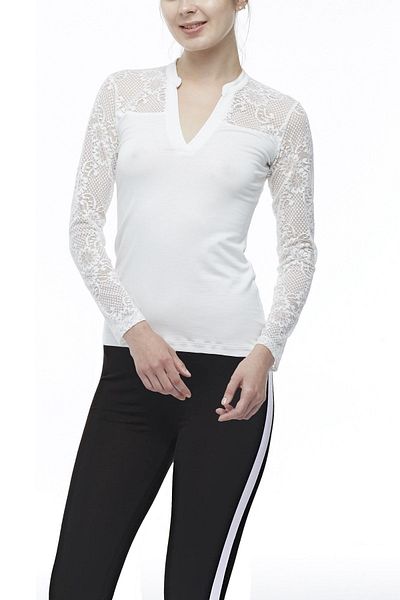 FSM1453 Top de damă modal cu decolteu în V cu mânecă lungă din lycra - 2233