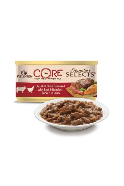 wellness طعام القطط الرطب من Core Signature Selects Shred Chunky Beef & Chick...