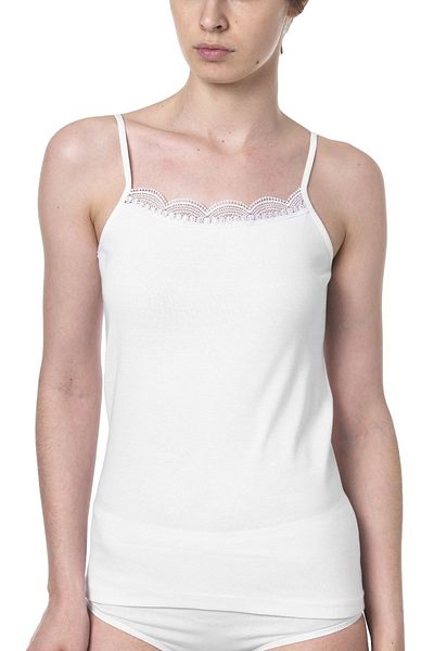 FSM1453 Tricou alb cu dantelă pentru femei, din bumbac, cu curele de frânghie - 2008
