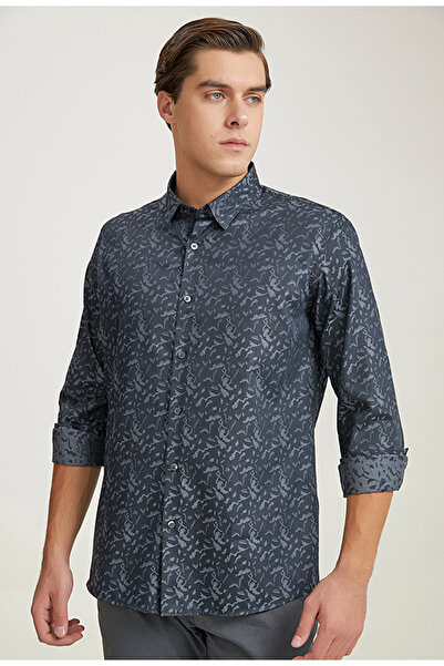 Tween Slim Fit Antrasit Jakar Desenli %100 Pamuk Gömlek