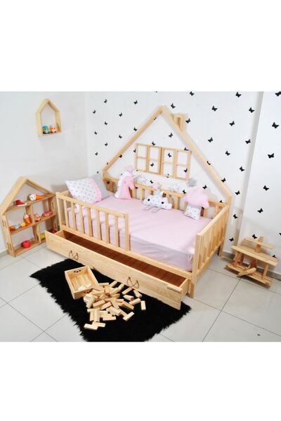 MiniWood Montessori Çocuk Yatak Yavrulu 90x190 Karyola Ağacı