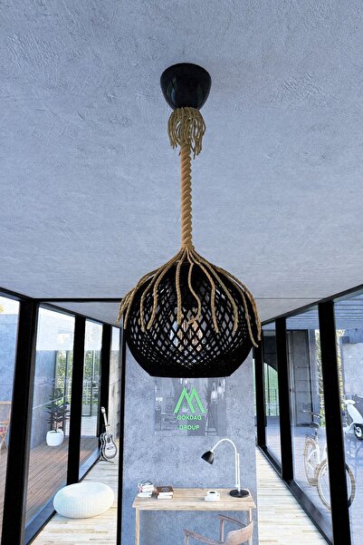 gökdağ group g g Rustik Halatlı Sarkıt Avize Balle Siyah Top Aydınlatma