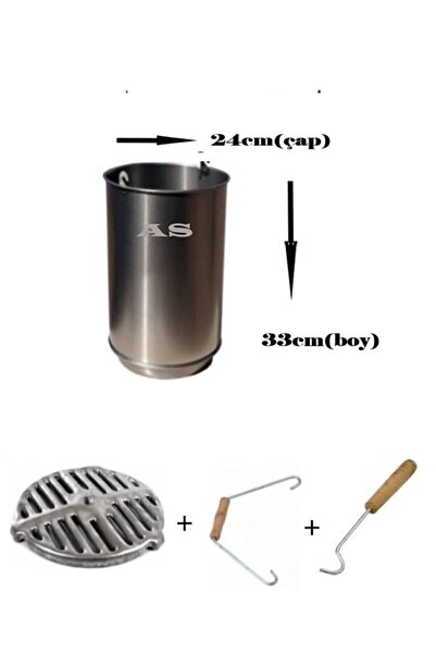 ASKAYYAPI Küçük Soba Kovası Alttan Delikli + Izgara + Tutacak + Çengel (mini)