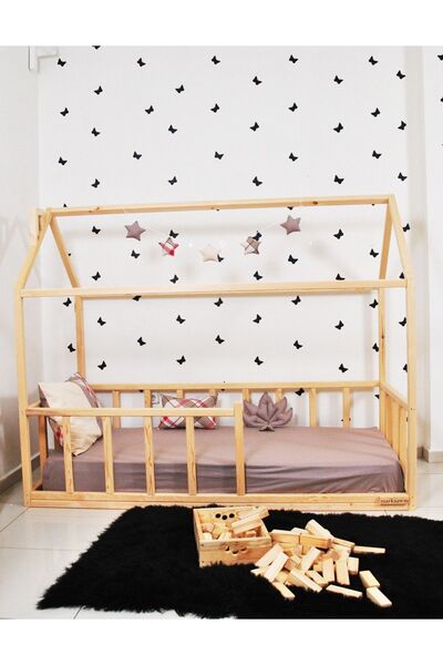 MiniWood Montessori Çocuk Yatak Doğal Çam Karyola Sevgi