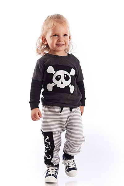 Colorinas Baby Striped Skull Printed Unisex Combed Sweatpants