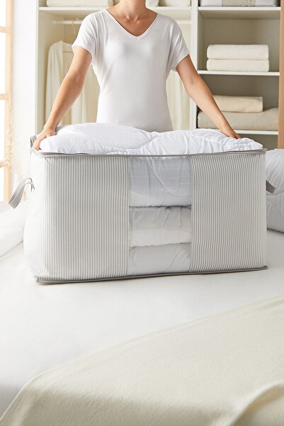 Ocean Home Textile Mega Boy Pencereli Stuff&things Gri Çizgili Yastık Yorgan Kazak Hurcu 75x40x40