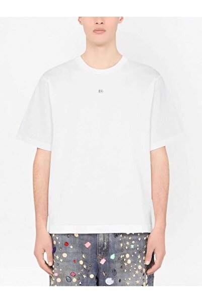 BrandsBoutique تي شيرت DG أبيض كبير الحجم بشعار Plaque