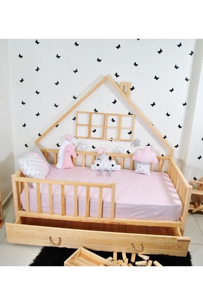 MiniWood Montessori Çocuk Yatak Yavrulu 90x190 Karyola Ağacı