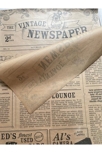 eylülün etiket fabrikası Vintage Newspaper Themed Kraft Packing Paper - 70-50 Cm., 10 Pieces