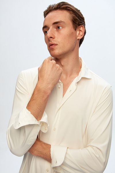 Tween Cămașă Slim Fit Ecru din raion simplu