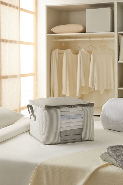 Ocean Home Textile Medium Size Windowed Stuff&things Gray Striped Sweater Pique Blanket Bag 45x40x30