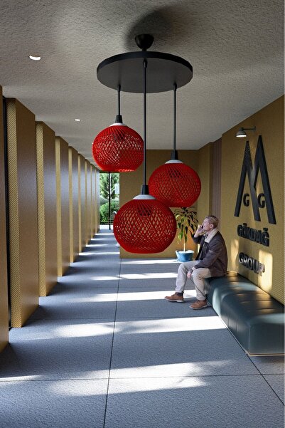 gökdağ group g g 3'lü Siyah Tepsi Kırmızı Avize  sarkıt