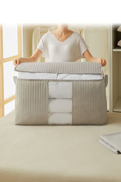 Ocean Home Textile 2 Τεμάχια Μέγα Μέγεθος Παράθυρο Γκρι Καπιτονέ Παπλωματάκι Μαξιλάρι Πουλόβερ Hurcu 75x40x40