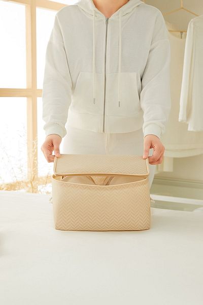 Ocean Home Textile Τσάντα οργάνωσης βαλίτσας κάτω από τη βάση, μπεζ ψαροκόκκαλο μικρού μεγέθους 30x22x18