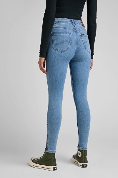 Lee Pantaloni scurti pentru femei, albastru deschis, din bumbac, elastici, blugi, blugi