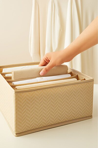 Ocean Home Textile 6 Bölmeli Bej Çekmece Içi Dolap Çamaşır Düzenleyici Katlanır Saklama Kutusu Organizer