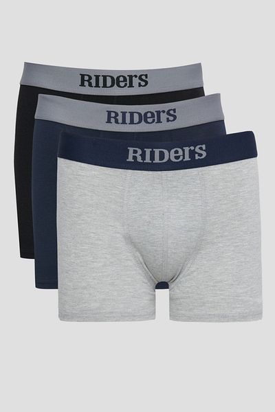 Riders by Lee Flexible CottonBoxer 3er-Pack - Grau, Melange, Marineblau, Schwarz, mit Logo
