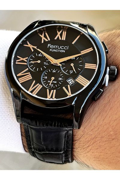 Ferrucci Functions Active Black Color 3 Atm Waterproof Leather Cord Men's Wrist Watch