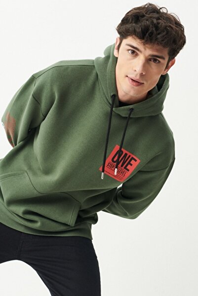 Riders by Lee Loose Fit Rahat Kesim Kapüşonlu Şardonlu Haki Sweatshirt