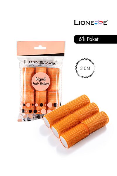 Lionesse Velcro Hair Curler – Pack of 6, Orange, 3 cm