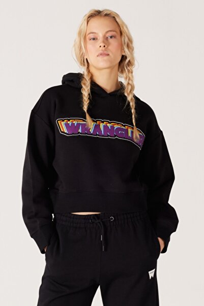 WRANGLER Regular Fit Normal Kesim Kapüşonlu İçi Polarlı Kadın Siyah Baskılı Sweatshirt