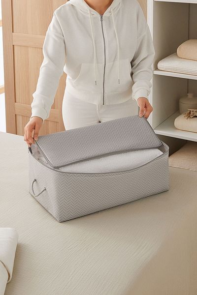 Ocean Home Textile Πουλόβερ μεσαίου μεγέθους με μοτίβο γκρι ψαροκόκαλο - κουβέρτα πικέ, 52x28x21