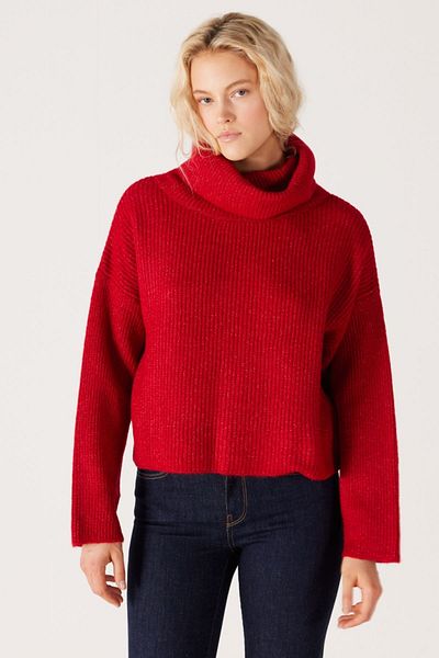 WRANGLER Normál szabású normál szabású garbós piros női kötött pulóver
