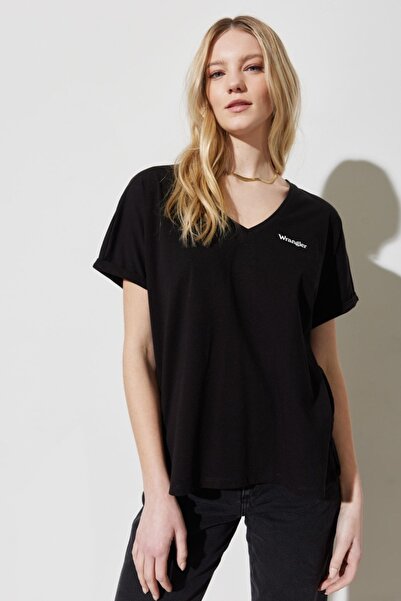 WRANGLER Regular Fit Normal Kesim %100 Pamuk V Yaka Siyah Tişört