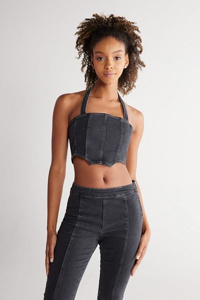 WRANGLER Schwarze Jeans-Crop-Bluse mit normaler Passform und geradem Kragen