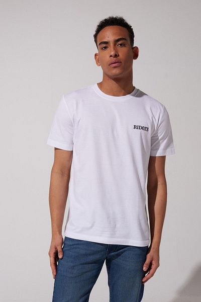 Riders by Lee Λευκό T-shirt με λαιμόκοψη 100% βαμβάκι με κανονική εφαρμογή