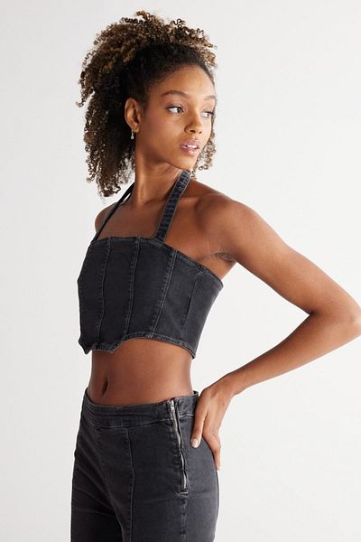 WRANGLER Schwarze Jeans-Crop-Bluse mit normaler Passform und geradem Kragen