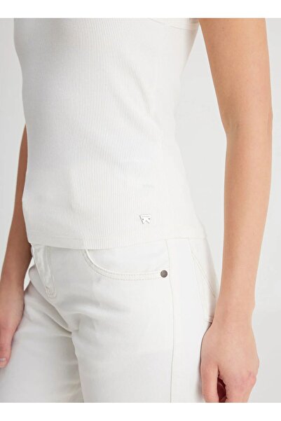WRANGLER Slim Fit Slim Fit Crew Neck Women's White Ribbed Sleeveless T-Shirt