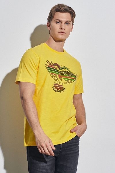 WRANGLER Crew Neck Yellow T-Shirt - 100% Cotton, Regular Fit
